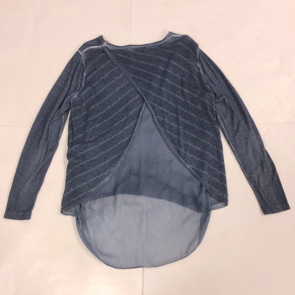 Okcu Triko Sweater Top Blue Long Sleeve Sheer Detail in Back Excellent Condition